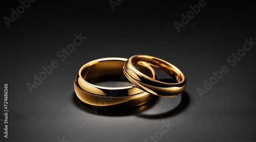 Two golden rings on plain black background from Generative AI
