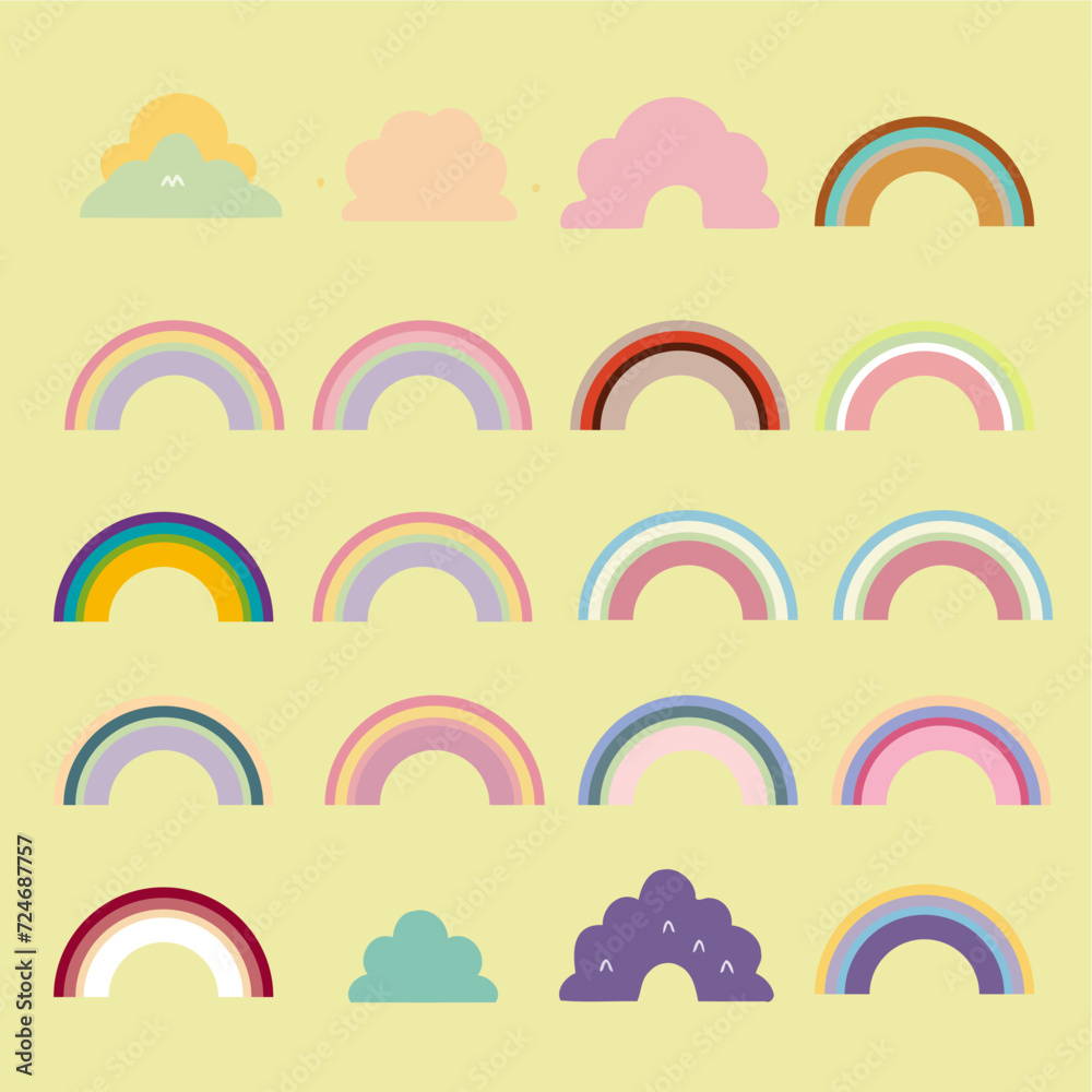 vector flat illustrations cute rainbows pack vector flat illustrations cute rainbows pack