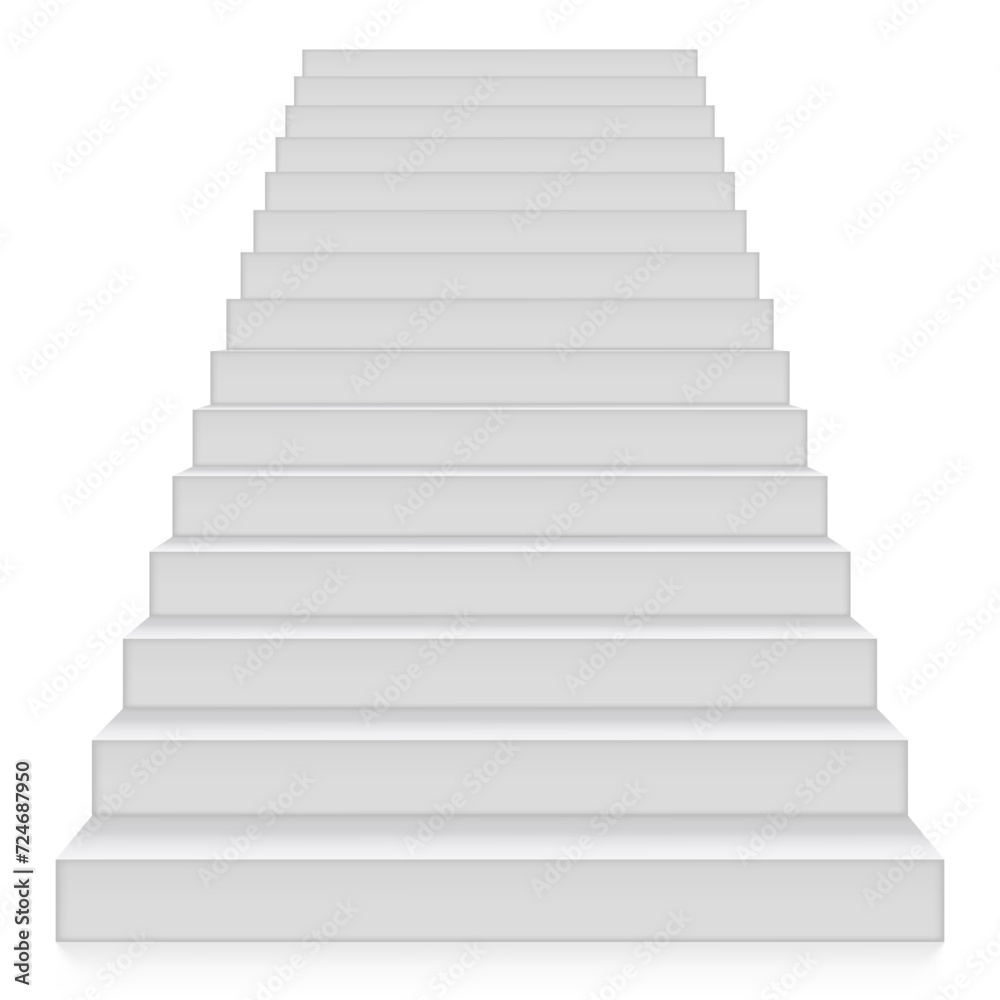 3D White Staircase Isolated On White. Front View 3D White Staircase Isolated On White. Front View