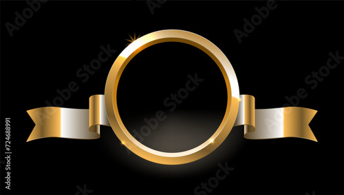 3D Golden Ring With Gold Ribbons From Sides