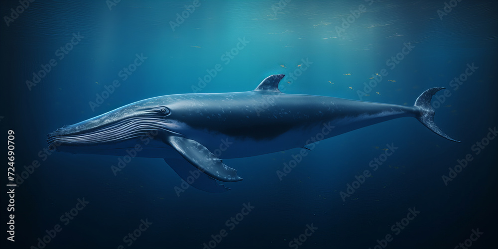 Majestic Blue Whale Gliding Through Sunlit Deep Ocean Waters with Graceful Finesse - Marine Life Ecosystem Conceptual High-Resolution Image