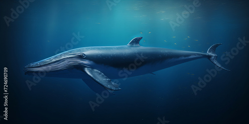 Majestic Blue Whale Gliding Through Sunlit Deep Ocean Waters with Graceful Finesse - Marine Life Ecosystem Conceptual High-Resolution Image