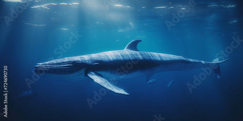 Serene Blue Ocean Depths with Majestic Blue Whale and Sunlight Rays - Marine Life Ecosystem Stock Photo © Алинка Пад