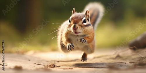 Dynamic Close-up Shot of a Chipmunk in Mid-Stride on a Forest Path - Nature and Wildlife Photography