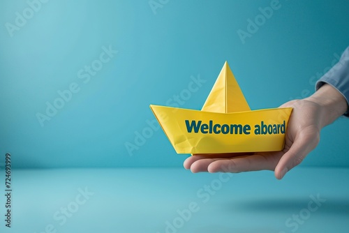 Welcome aboard , word welcoming passengers traveling by sea
