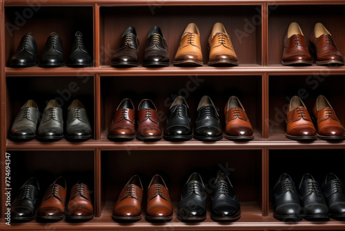 Classic Leather Footwear Collection: A Stylish Men's Shoe Store Display with a Vintage Twist