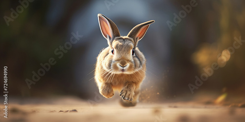 Dynamic Wildlife Photography: Energetic Rabbit in Mid-Jump Captured in Stunning High-Resolution Image - Perfect for Nature Themes