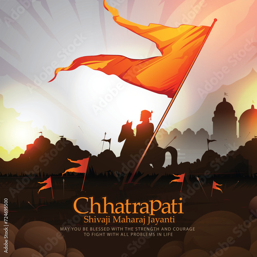 Creative vector poster sketch of Chhatrapati Shivaji Maharaj calligraphy with  maratha flag .