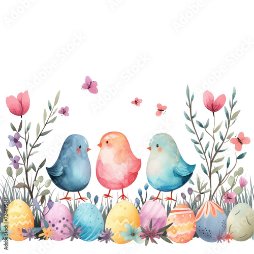 cute pastel colors watercolor easter border isolated