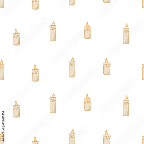 Seamless pattern Candle icon doodle style Vector illustration sketch of a burning wax candle.