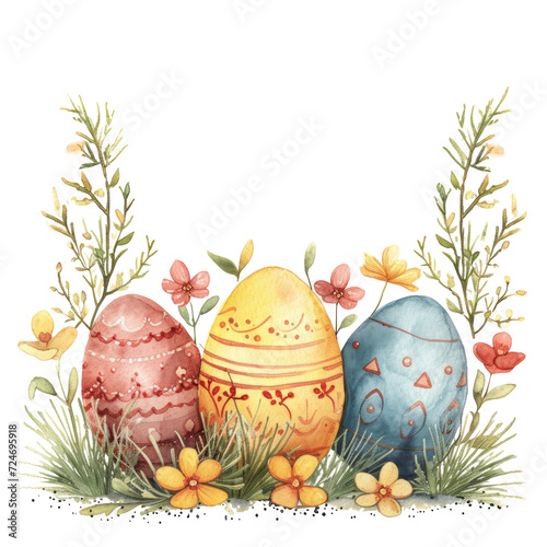cute pastel colors watercolor easter border isolated