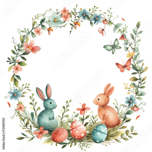 cute watercolor easter circle frame isolated on white --style raw --stylize 2...