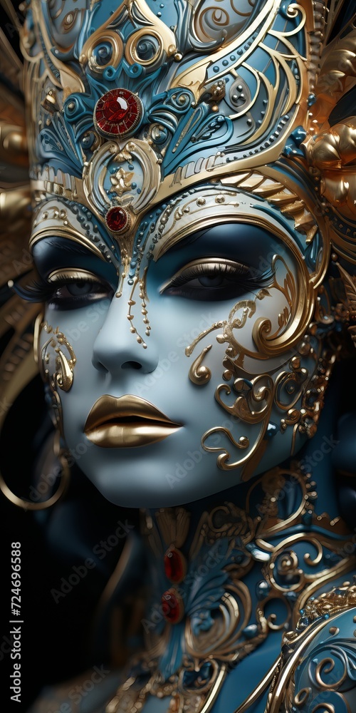 Close-up portrait of a beautiful woman with Venetian mask ai generative