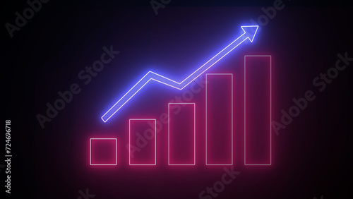Graph with lights on a dark background. The businessman's visual screen Growing growth concept and business development to success.