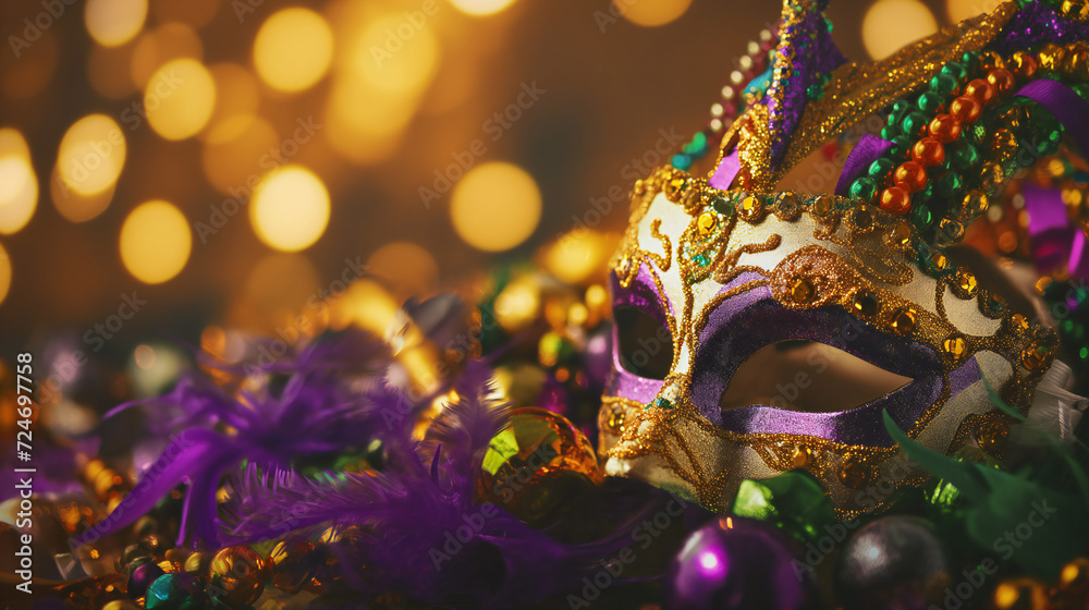 Mardi Gras carnival mask and beads