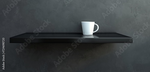 Glossy black shelf exuding modern opulence with an empty white mug.