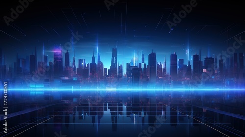 Vector illustration urban architecture, cityscape with space and neon light effect. © Rozeena