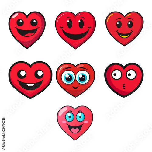 Set of cartoon red vector hearts