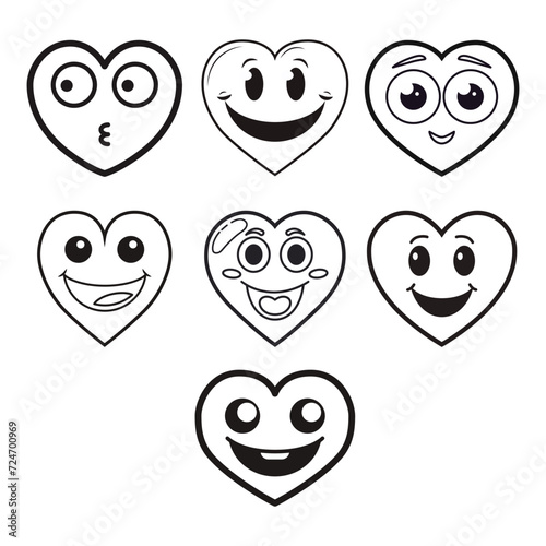 Set of cartoon vector heart line art