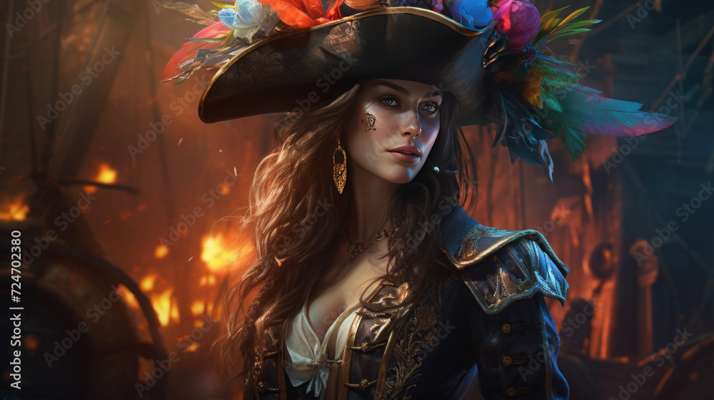 A mighty female pirate in rainbow colors, halloween motive A mighty female pirate in rainbow colors, halloween motive