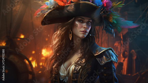 A mighty female pirate in rainbow colors, halloween motive 