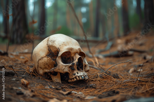 Eerie Discovery: Skull in Forest © Andrii 