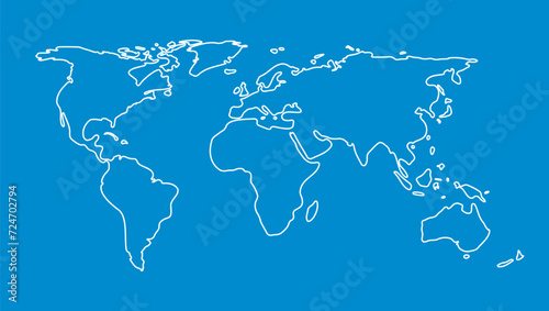 Hand Drawn Map White Contour On Blue Background