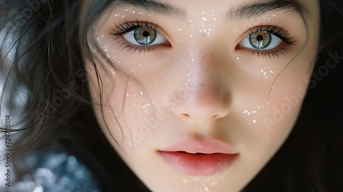 Portrait of a beautiful girl with make-up and glitter on her face