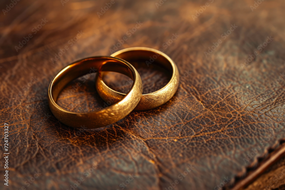 Opulent Touch: Two Polished Rings on Leather Opulent Touch: Two Polished Rings on Leather