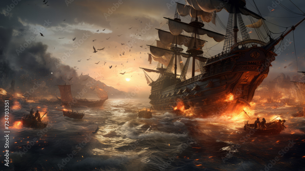 Obraz premium A epic pirate battle on the high seas
