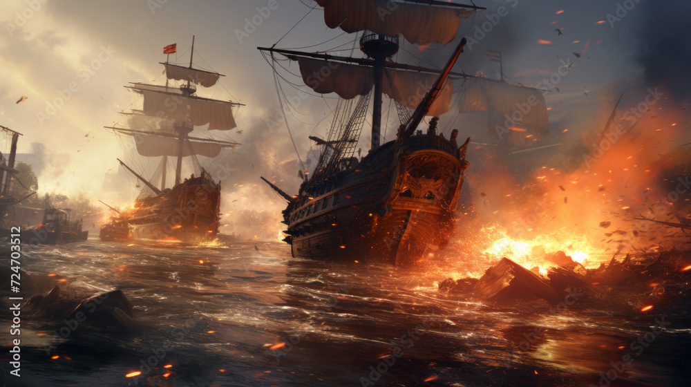 Obraz premium A epic pirate battle on the high seas