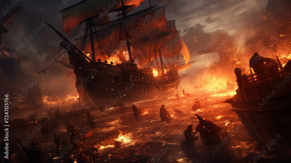 Fototapeta premium A epic pirate battle on the high seas