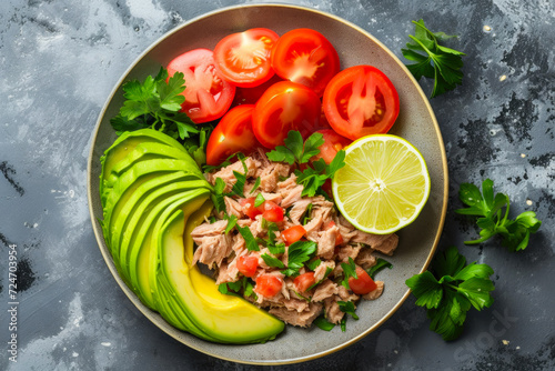 Fresh and Flavorful Plate: Avocado, Tuna, and Tomato Medley