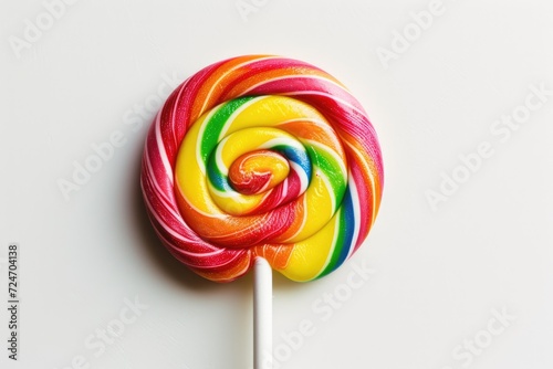 Colorful Swirled Lollipop on White Background