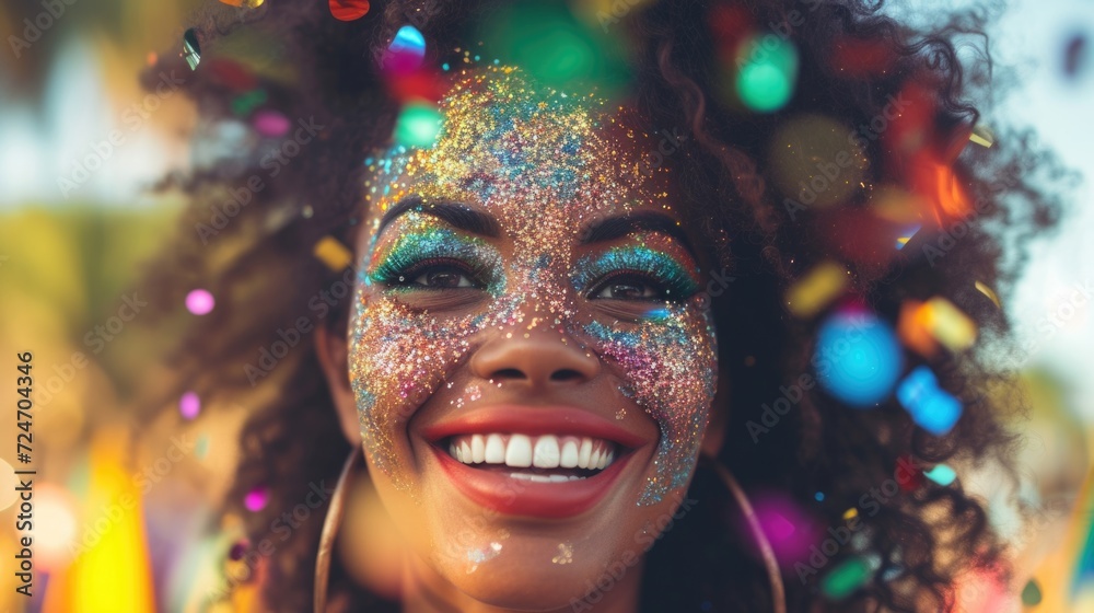 Joyful Woman with Festive Glitter Makeup Joyful Woman with Festive Glitter Makeup