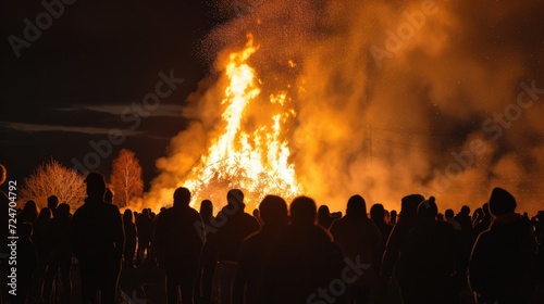 Walpurgis Night Bonfire. Silhouetted Crowd at Bonfire Night.  Walpurgis Night photo