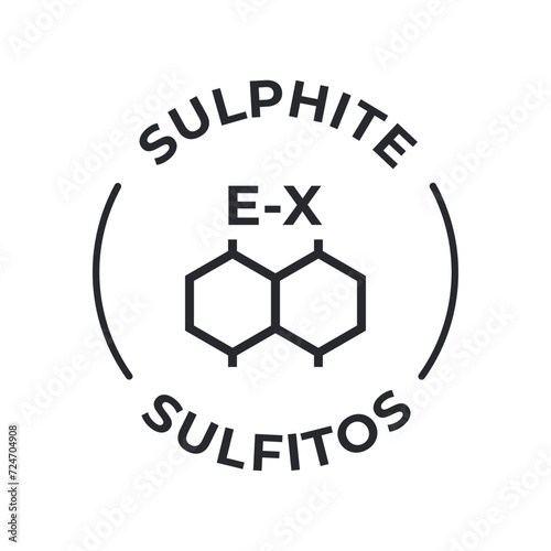Simple Isolated Vector Logo Badge Ingredient Warning Label. Colorful Allergens icons. Food Intolerance Sulphite. Written in Spanish and English