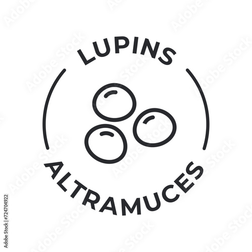 Simple Isolated Vector Logo Badge Ingredient Warning Label. Allergens icons. Food Intolerance Lupins. Written in Spanish and English