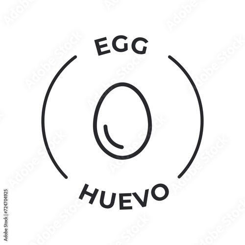 Simple Isolated Vector Logo Badge Ingredient Warning Label. Colorful Allergens icons. Food Intolerance Egg. Written in Spanish and English