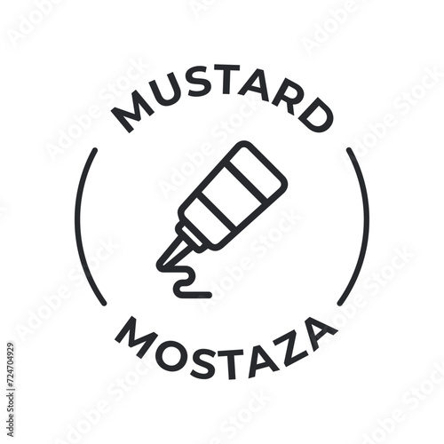 Simple Isolated Vector Logo Badge Ingredient Warning Label. Allergens icons. Food Intolerance Mustard. Written in Spanish and English
