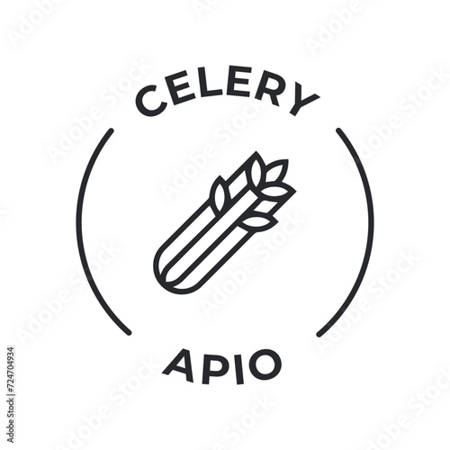 Simple Isolated Vector Logo Badge Ingredient Warning Label. Allergens icons. Food Intolerance Celery. Written in Spanish and English