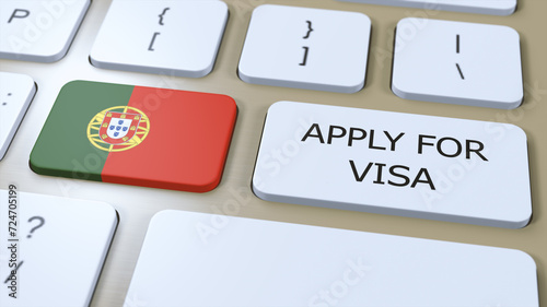 Portugal, Apply for Visa Concept. Button Push 3D Illustration. Visa Apply for Country or Government with National Flag