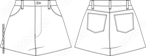 wide leg mini cut off short hot pant template technical drawing flat sketch cad mockup fashion woman design style model
