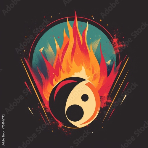 T-shirt design featuring representation of a flaming bawling photo