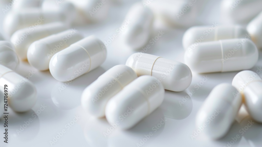 White Capsules on Reflective Surface White Capsules on Reflective Surface