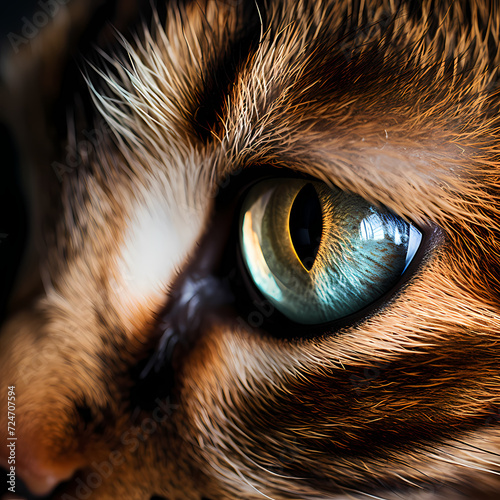 Close-up of a cats eye with dramatic lighting.