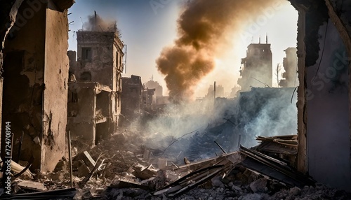 Destroyed city in an active warzone photo