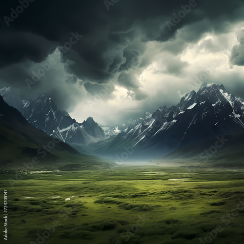 Dramatic storm clouds brewing over a mountain range