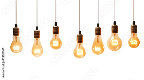 Hanging light bulbs cut pit. Vintage light bulbs hanging on transparent background