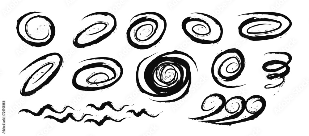 Hurricane grunge set. Storm vortex hand drawn element Hurricane grunge set. Storm vortex hand drawn element